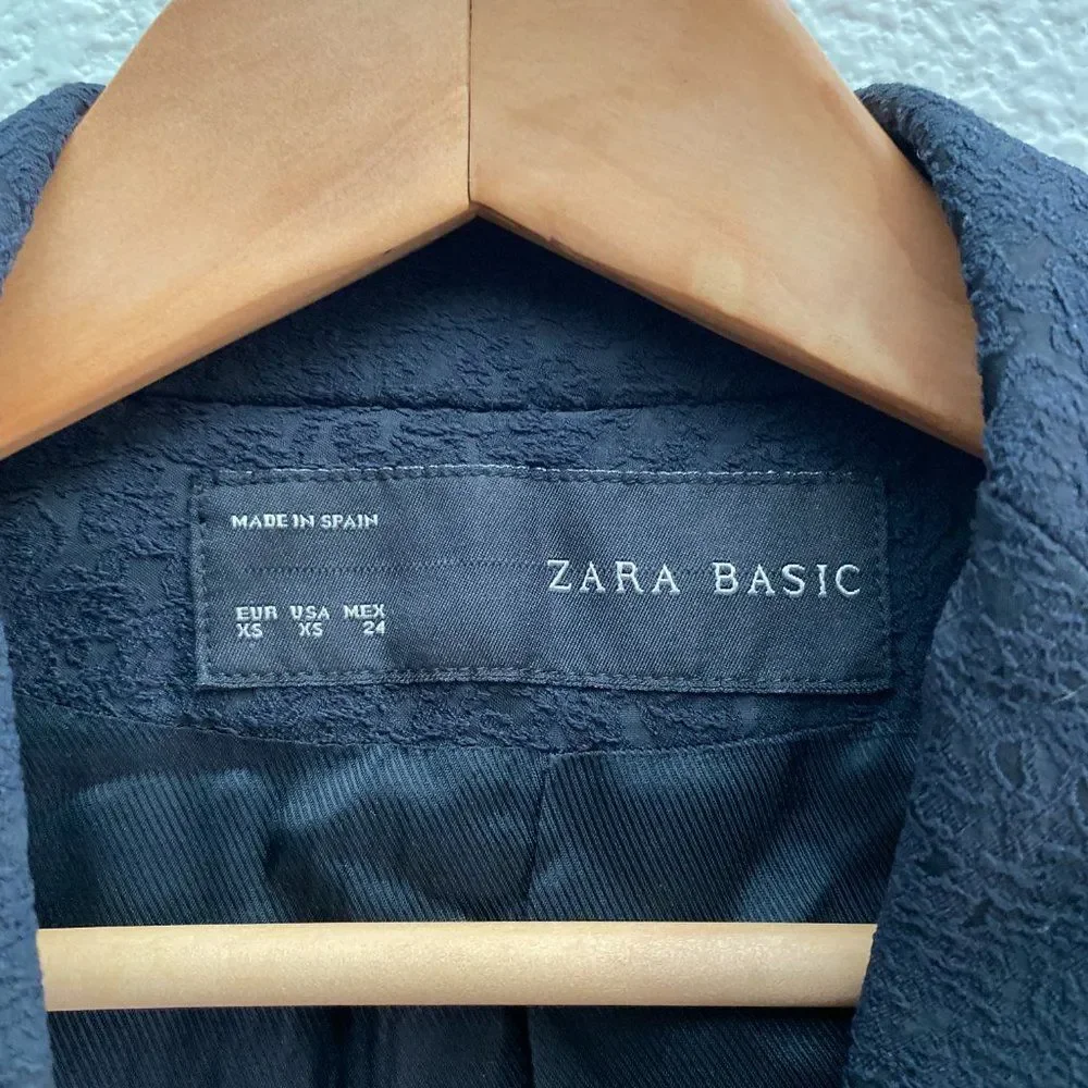 Zara Basic One Button Patterned Blazer Jacket Black Color XS Extra Small